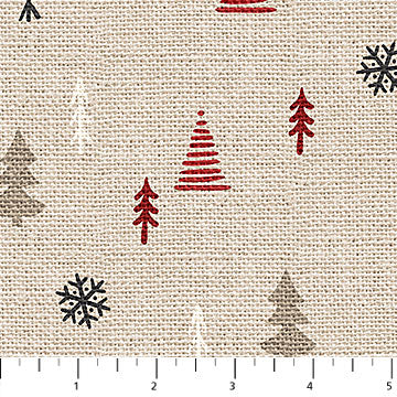 24684-11 $18.45/yd Warm & Cozy Flannel Fabric Evergreens on Taupe