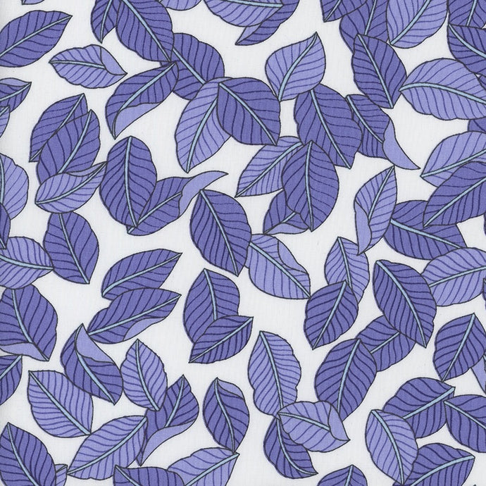 113086 $16.90/yd Blue toned Leaves on White background