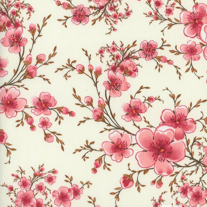 118425 $18.45/yd Red flowers on cream